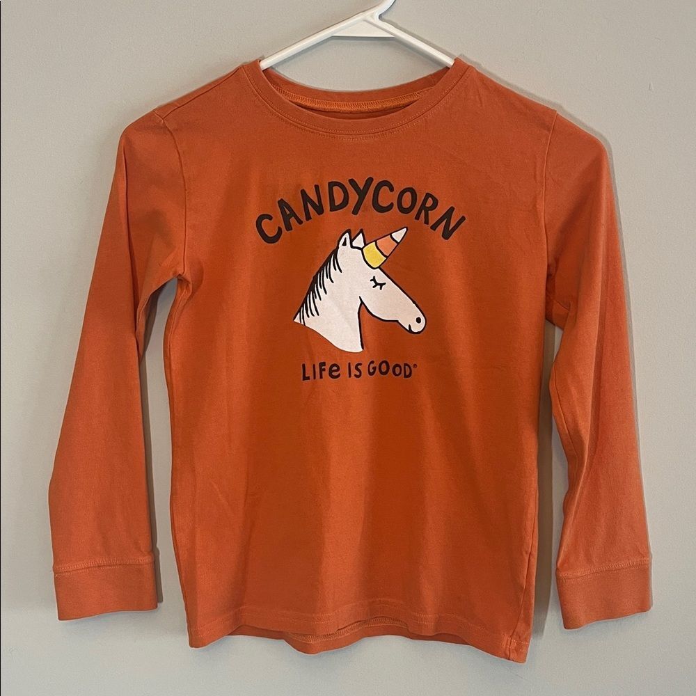 Life Is Good Orange Candycorn Long Sleeve Shirt Halloween Sz Kids Medium